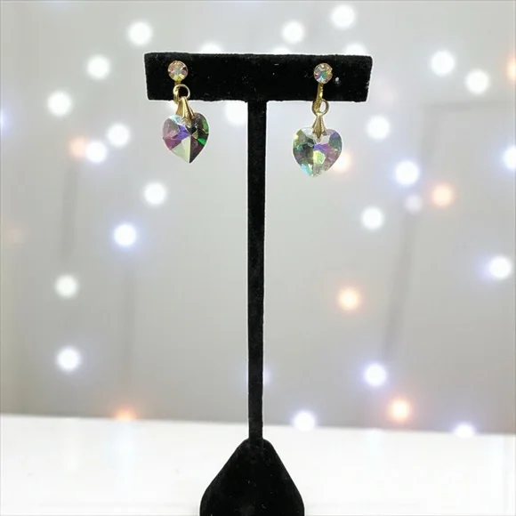 Vintage Aurora Borealis Heart Earrings - Picture 2 of 3